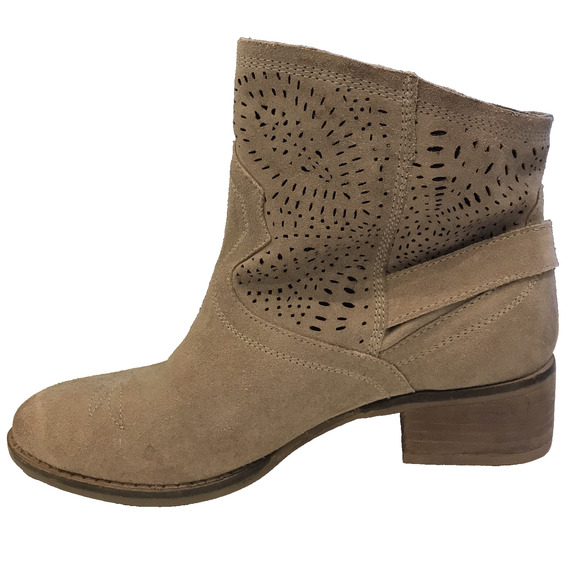 Naughty Monkey Zoey Suede Ankle Boots Taupe Laser Cut Leather Western Size 8 - Picture 7 of 11